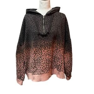 POL Leopard Ombre Dip Dye Quarter Zip Hoodie Sweatshirt Gray Pink Women's Medium